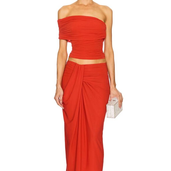 Ronny Kobo Ranada One Shoulder Asymmetrical Red Ruched Top Small NWT - Picture 8 of 8